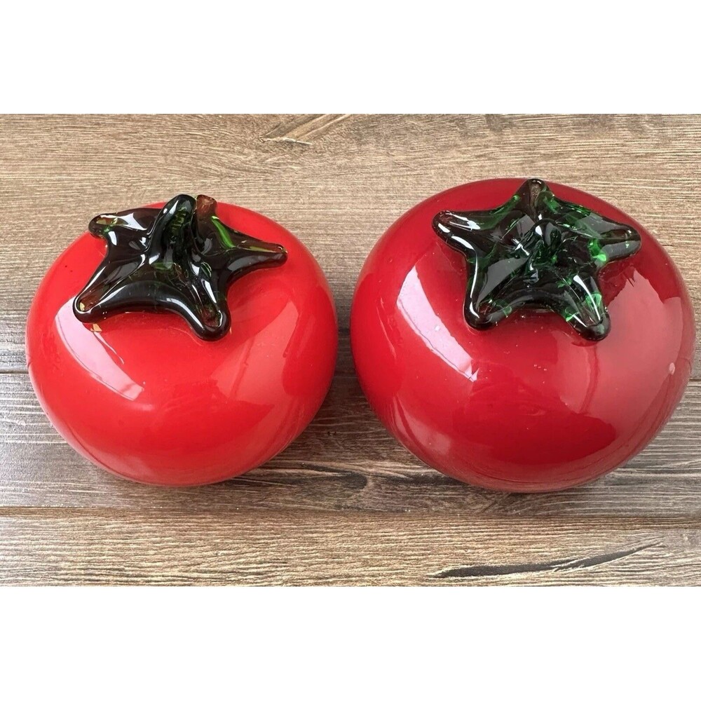 Lot of 2 Hand Blown Glass Fruit Vegetable Red Tomato Art Glass
